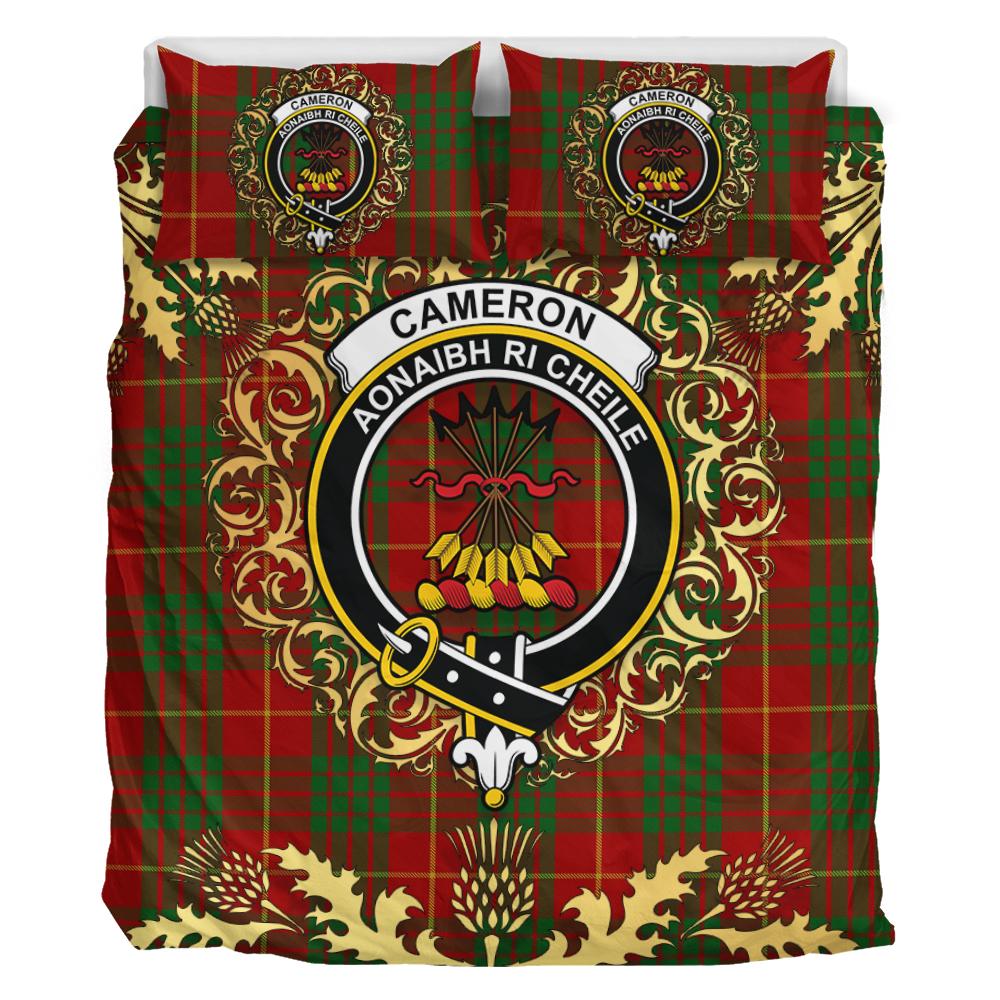 Cameron Tartan Crest Bedding Set - Golden Thistle Style