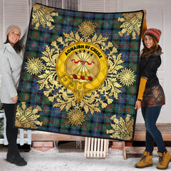 Cameron of Erracht Ancient Tartan Crest Premium Quilt - Gold Thistle Style