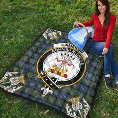 Cameron of Erracht Ancient Tartan Crest Premium Quilt - Gold Thistle Style