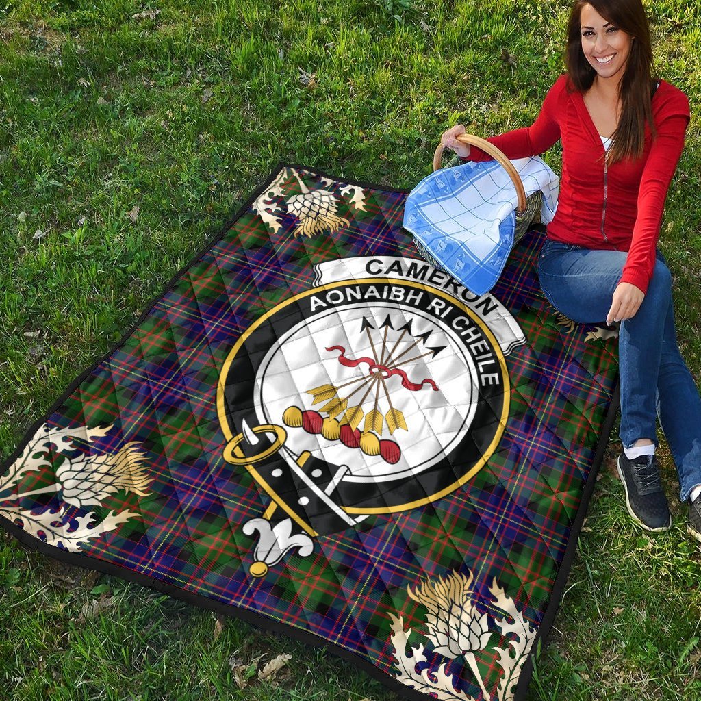 Cameron of Erracht Modern Tartan Crest Premium Quilt - Gold Thistle Style