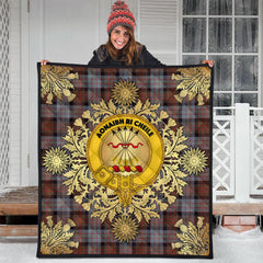 Cameron of Erracht Weathered Tartan Crest Premium Quilt - Gold Thistle Style