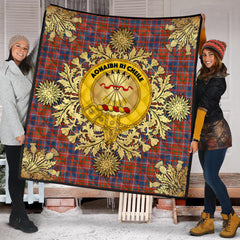 Cameron of Lochiel Ancient Tartan Crest Premium Quilt - Gold Thistle Style