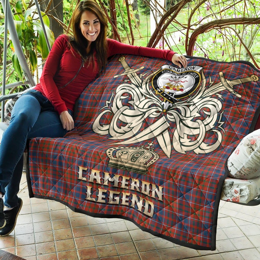 Cameron of Lochiel Ancient Tartan Crest Legend Gold Royal Premium Quilt
