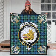 Campbell Ancient 01 Tartan Crest Premium Quilt - Gold Thistle Style