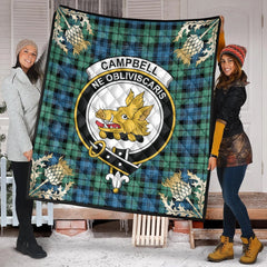 Campbell Ancient 01 Tartan Crest Premium Quilt - Gold Thistle Style