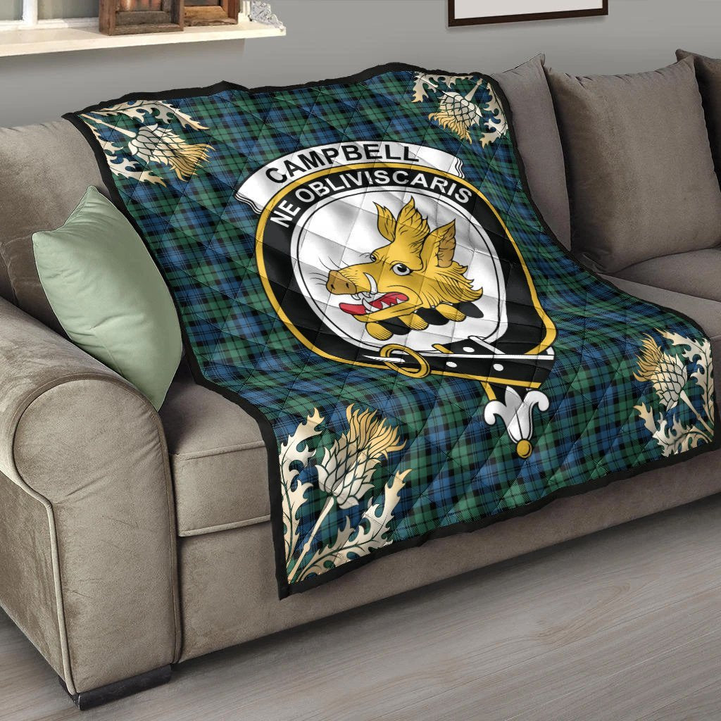 Campbell Ancient 02 Tartan Crest Premium Quilt - Gold Thistle Style