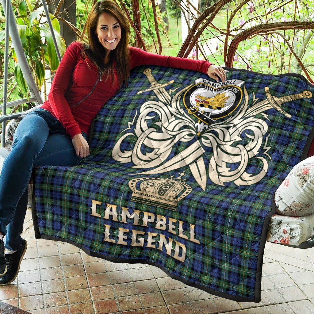 Campbell Argyll Ancient Tartan Crest Legend Gold Royal Premium Quilt