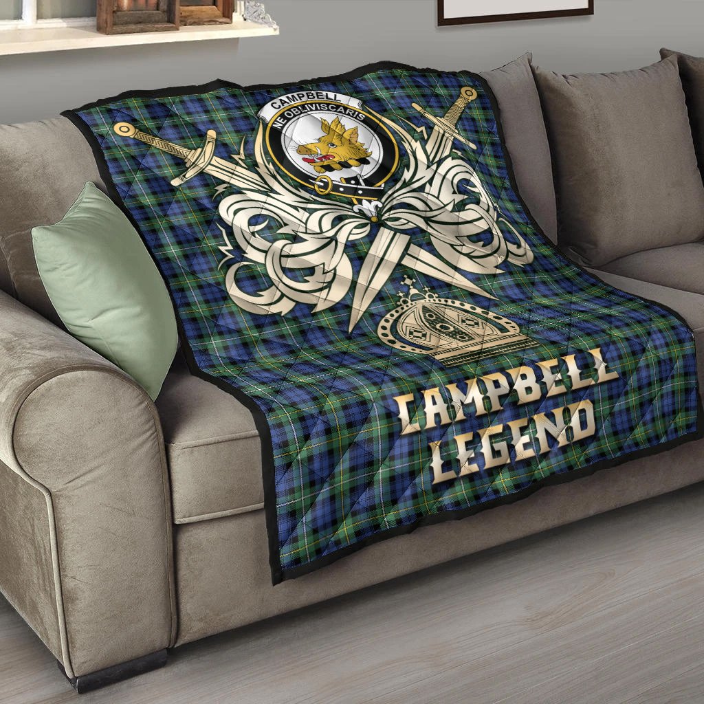 Campbell Argyll Ancient Tartan Crest Legend Gold Royal Premium Quilt
