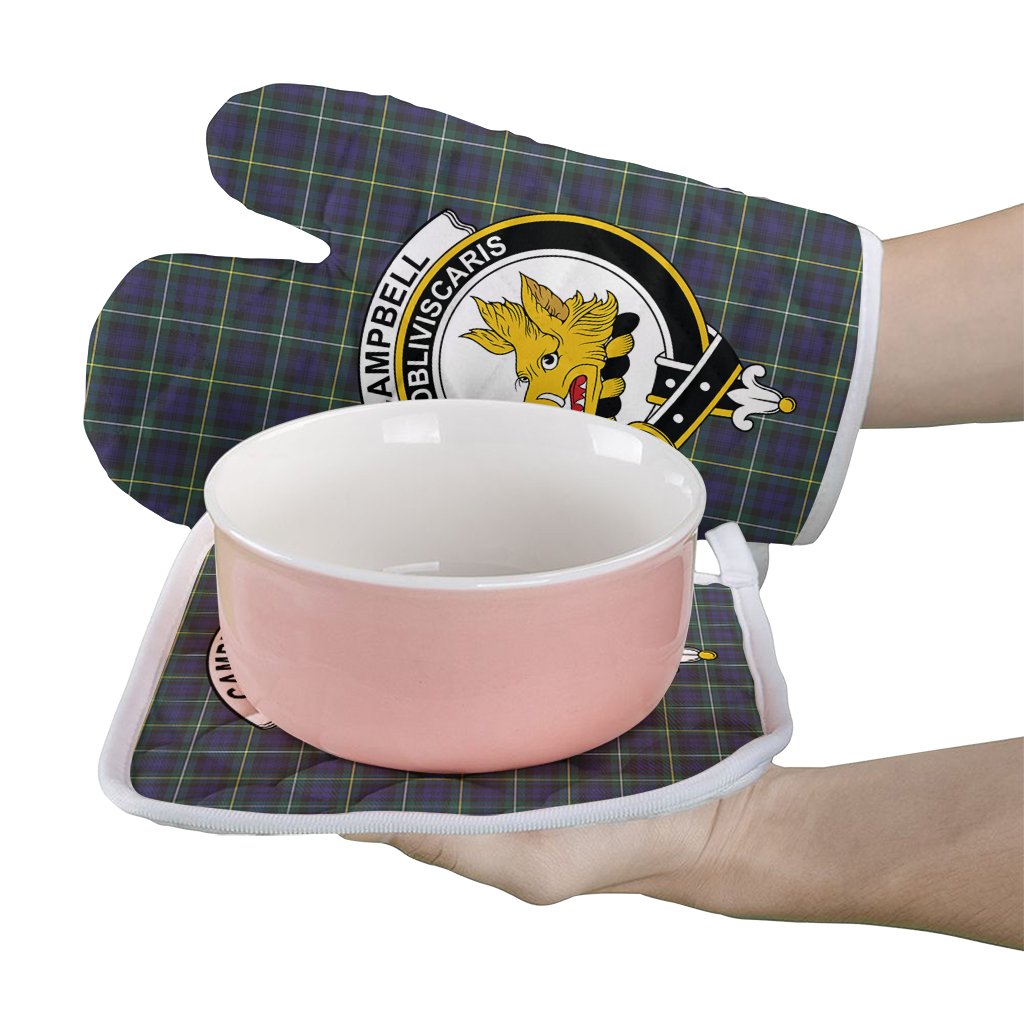 Campbell Argyll Modern Tartan Crest Oven Mitt And Pot Holder (2 Oven Mitts + 1 Pot Holder)