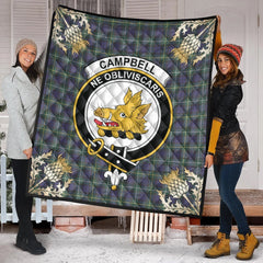Campbell Argyll Modern Tartan Crest Premium Quilt - Gold Thistle Style