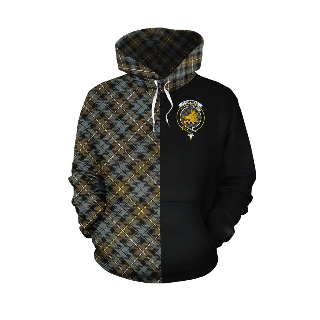 Campbell Argyll Weathered Tartan Hoodie Half of Me - Cross Style