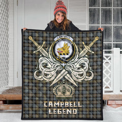 Campbell Argyll Weathered Tartan Crest Legend Gold Royal Premium Quilt