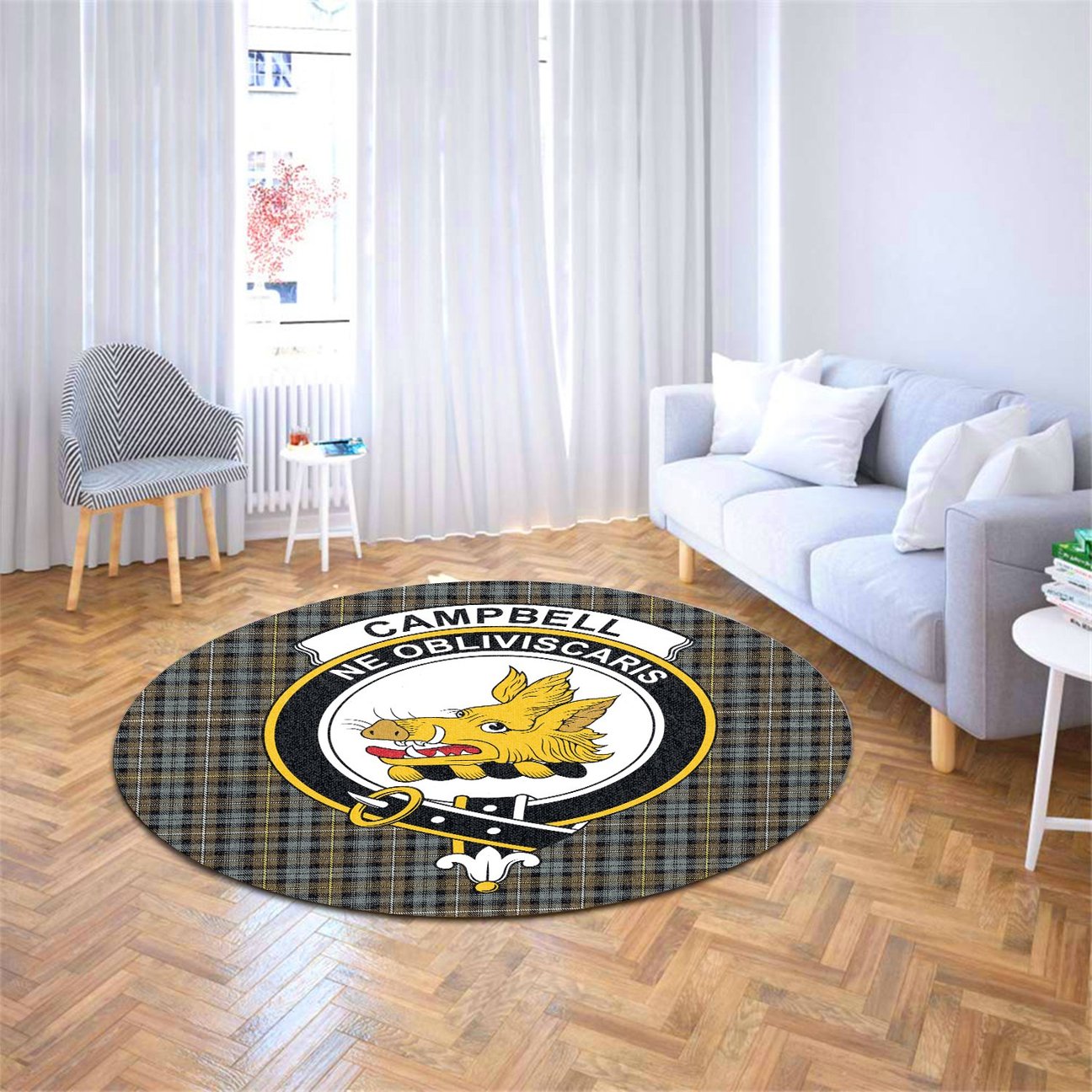 Campbell Argyll Weathered Tartan Crest Round Rug