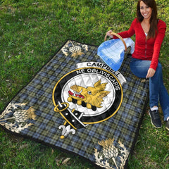 Campbell Faded Tartan Crest Premium Quilt - Gold Thistle Style