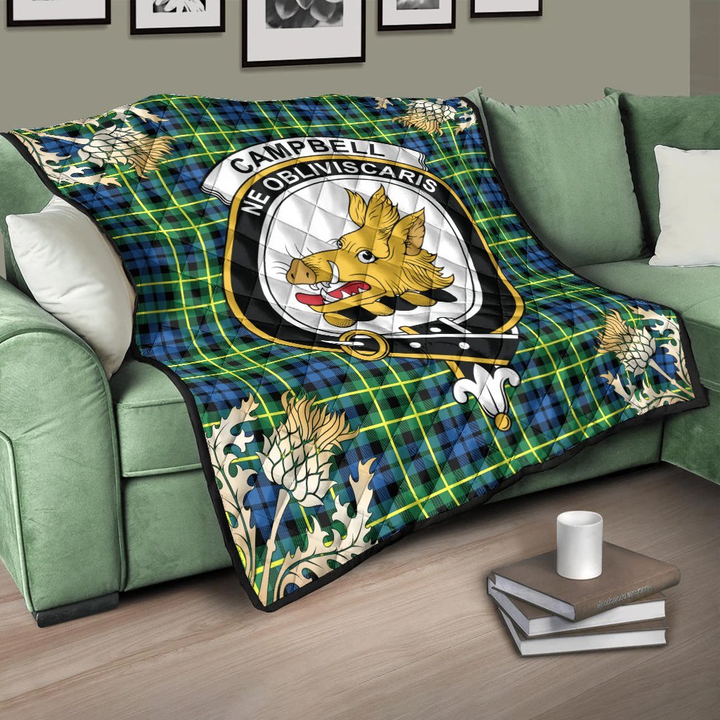 Campbell of Breadalbane Ancient Tartan Crest Premium Quilt - Gold Thistle Style