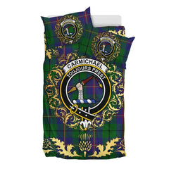 Carmichael Tartan Crest Bedding Set - Golden Thistle Style