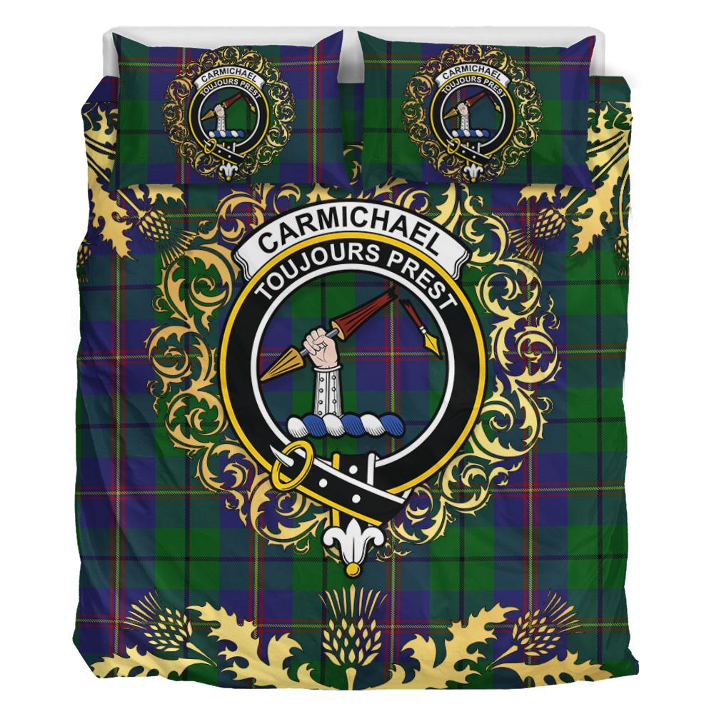 Carmichael Tartan Crest Bedding Set - Golden Thistle Style