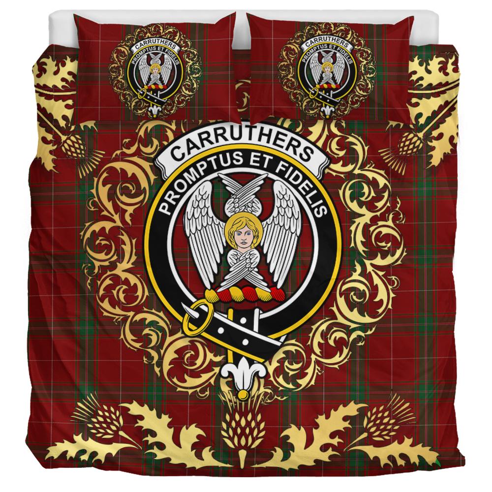 Carruthers Tartan Crest Bedding Set - Golden Thistle Style