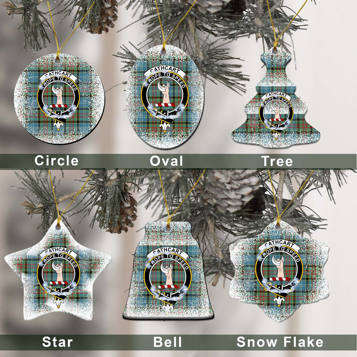 Cathcart Tartan Christmas Ceramic Ornament - Snow Style