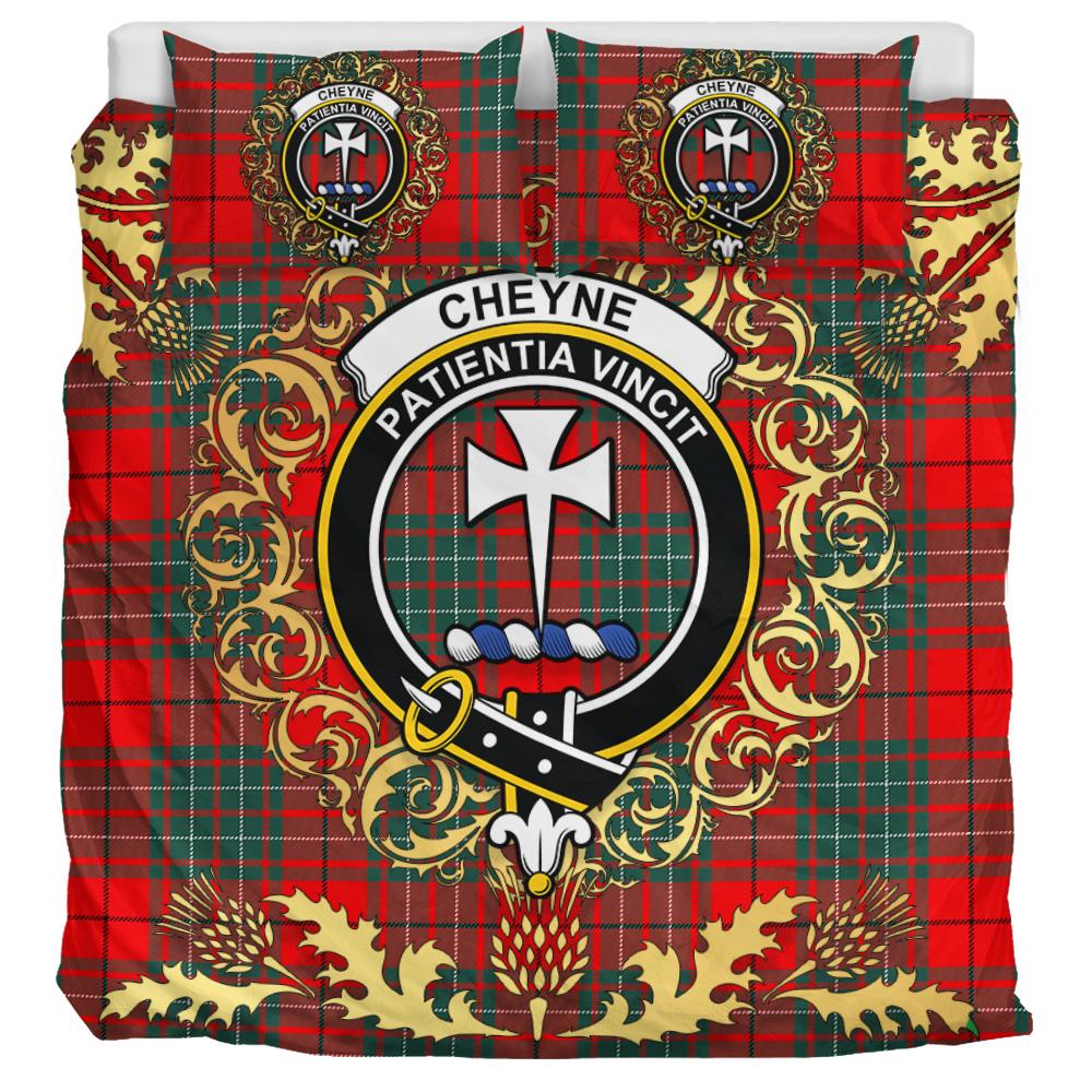 Cheyne Tartan Crest Bedding Set - Golden Thistle Style