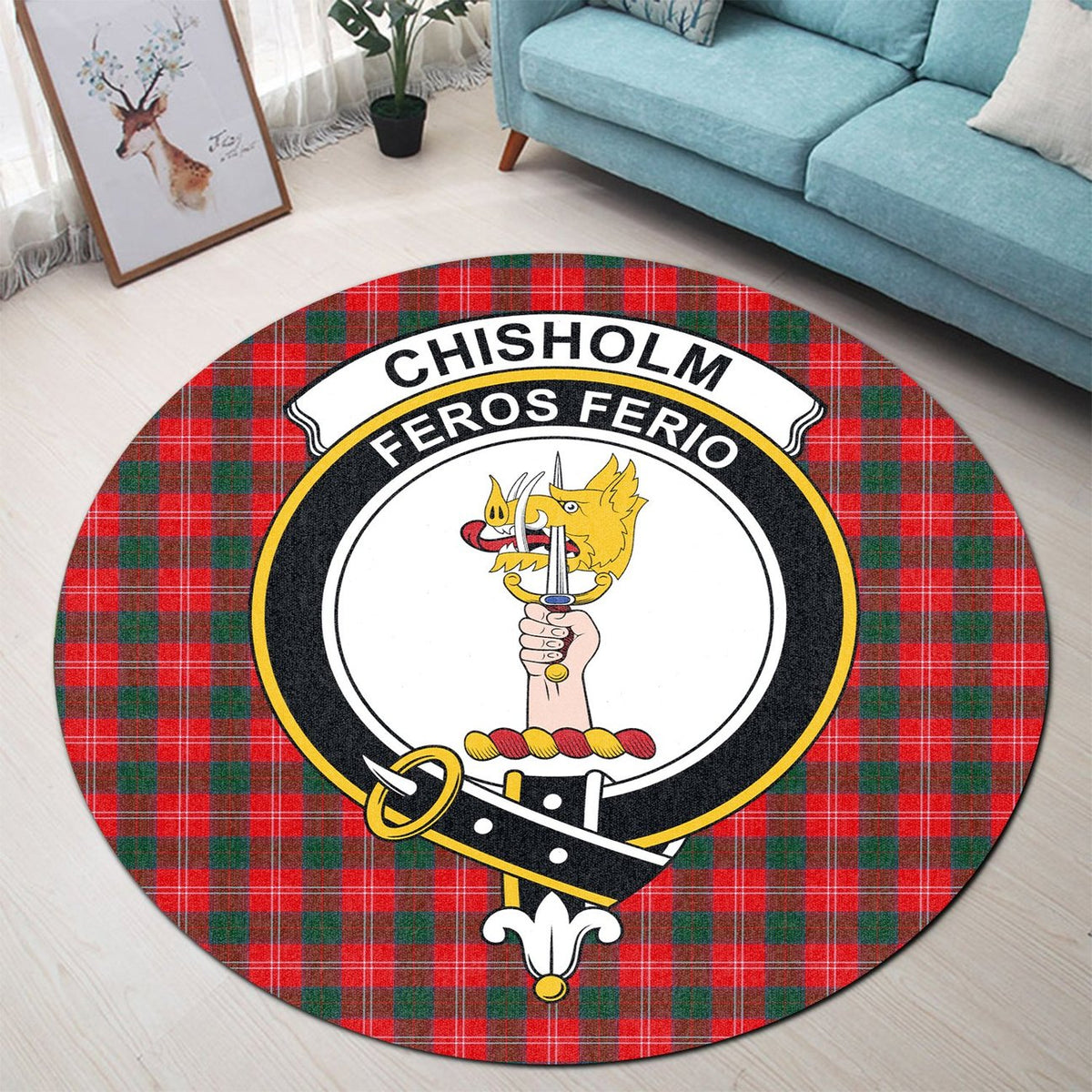 Chisholm Modern Tartan Crest Round Rug