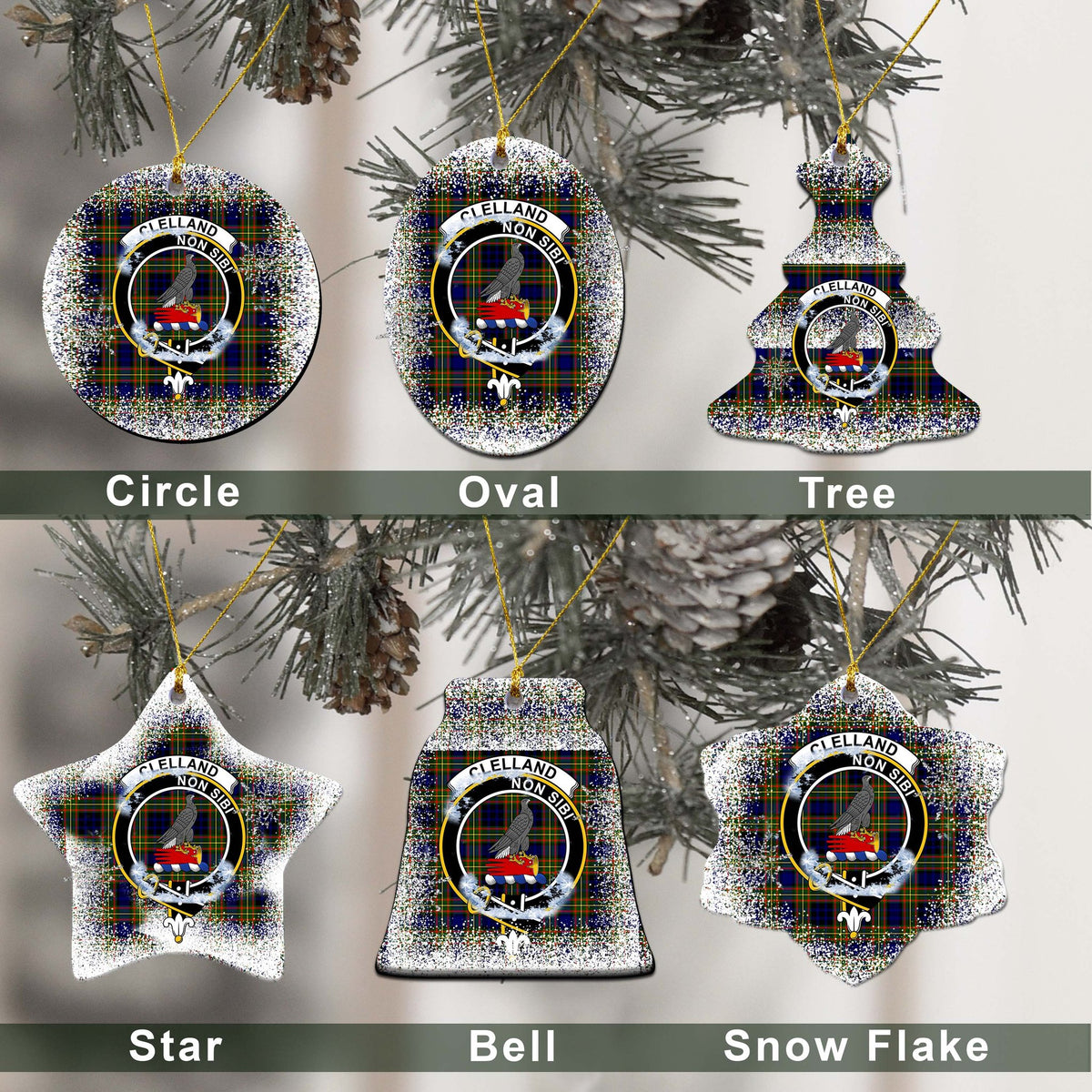 Clelland Tartan Christmas Ceramic Ornament - Snow Style