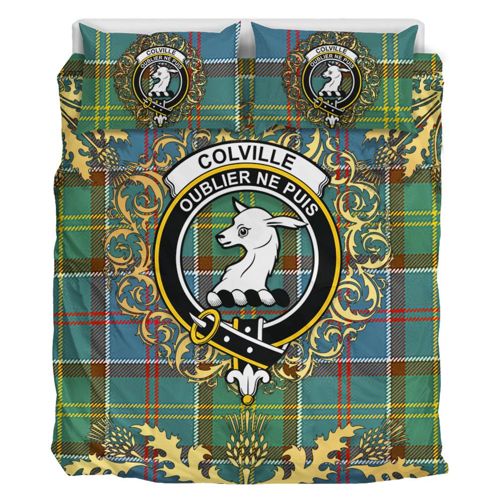 Colville Tartan Crest Bedding Set - Golden Thistle Style