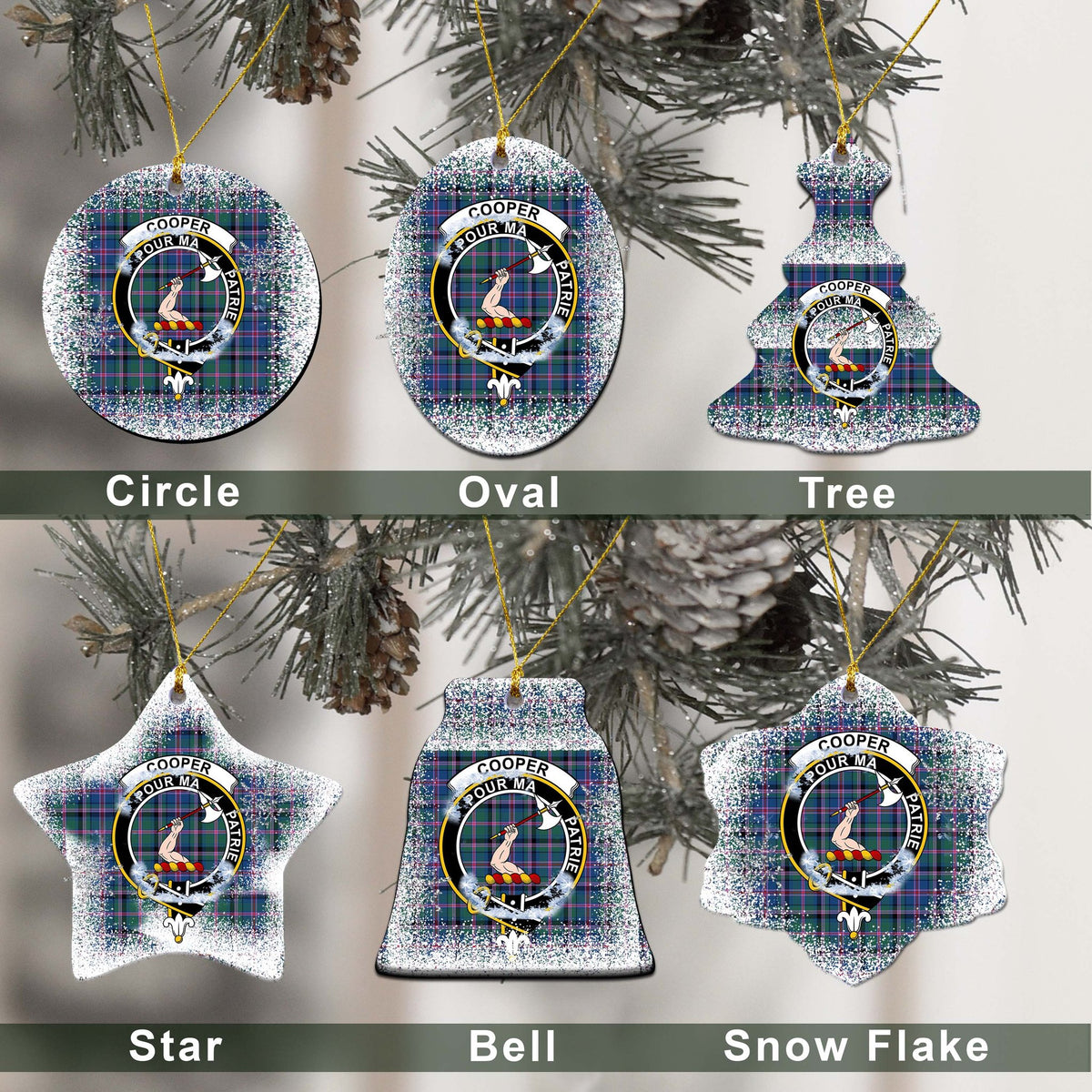 Cooper Ancient Tartan Christmas Ceramic Ornament - Snow Style