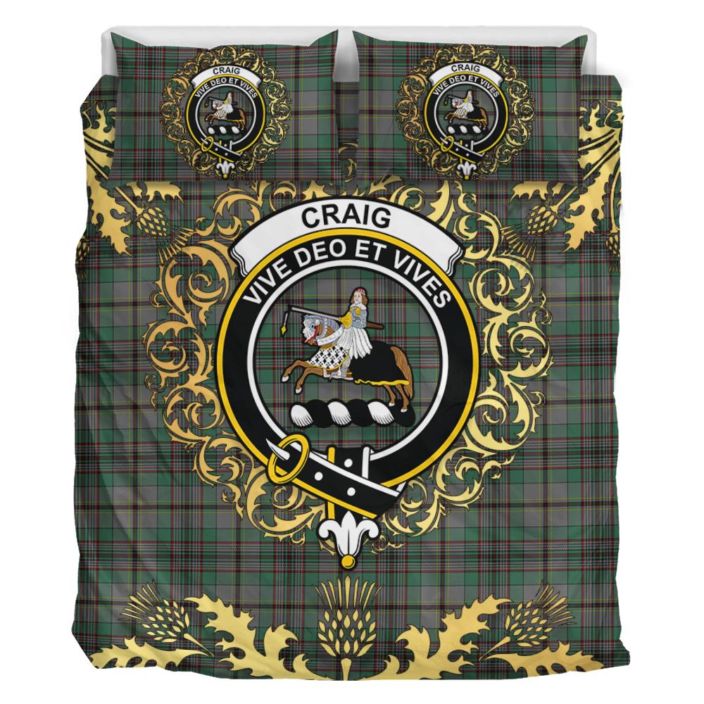 Craig Tartan Crest Bedding Set - Golden Thistle Style