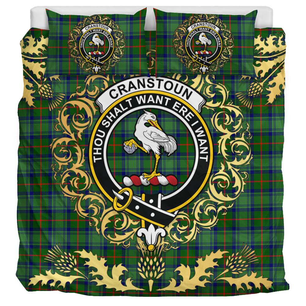 Cranstoun Tartan Crest Bedding Set - Golden Thistle Style