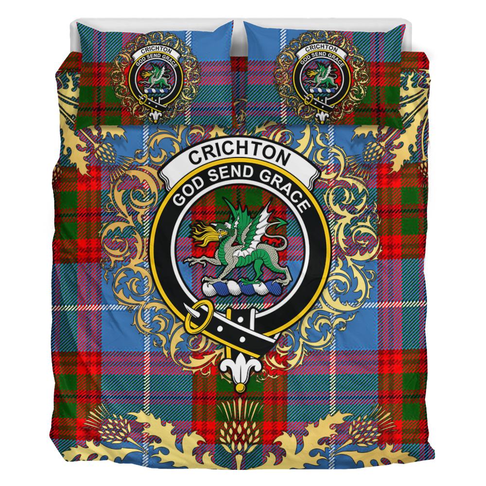 Crichton Tartan Crest Bedding Set - Golden Thistle Style