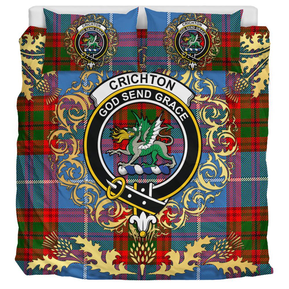 Crichton Tartan Crest Bedding Set - Golden Thistle Style