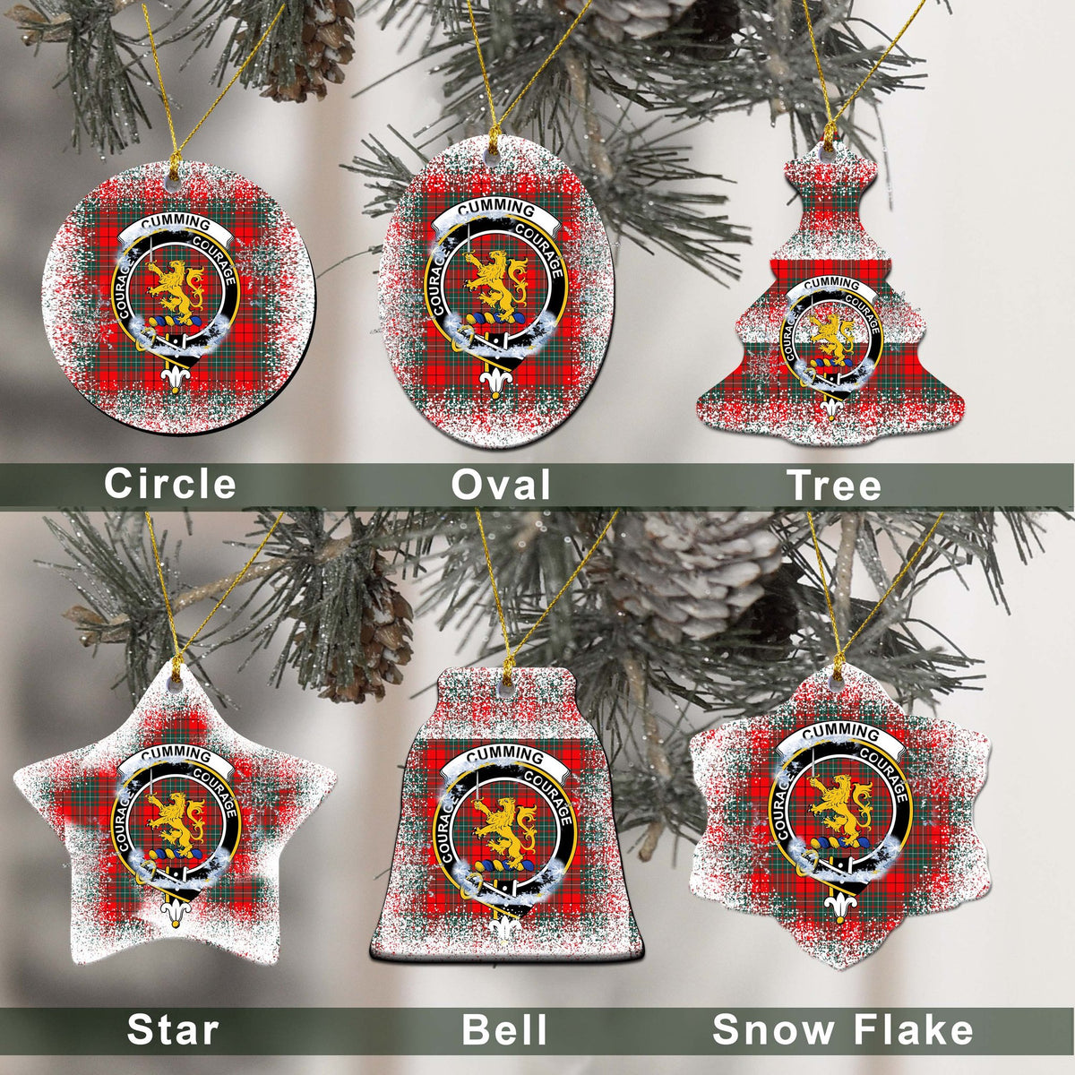 Cumming Tartan Christmas Ceramic Ornament - Snow Style