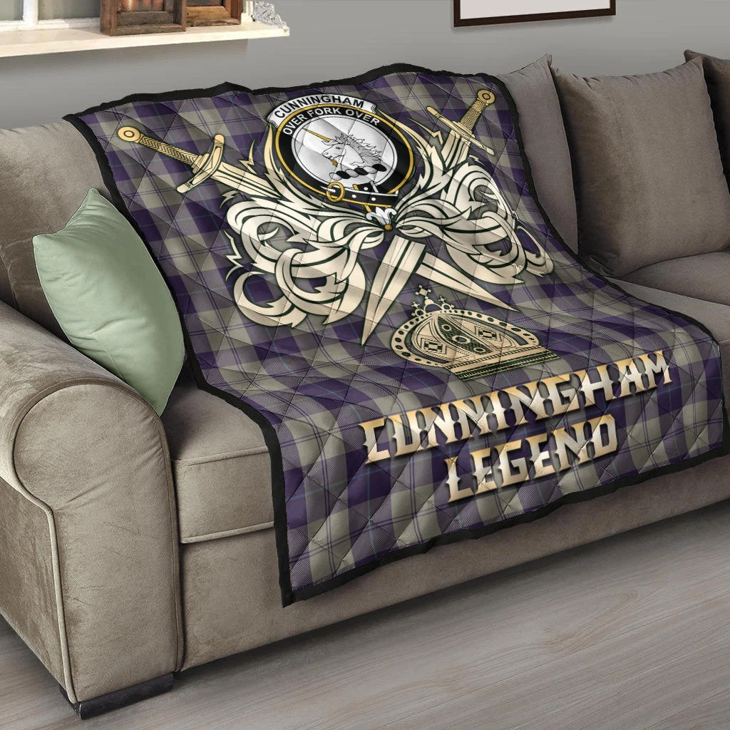 Cunningham Dress Blue Dancers Tartan Crest Legend Gold Royal Premium Quilt