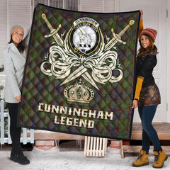 Cunningham Hunting Modern Tartan Crest Legend Gold Royal Premium Quilt