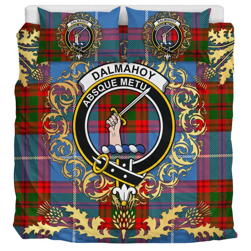 Dalmahoy Tartan Crest Bedding Set - Golden Thistle Style