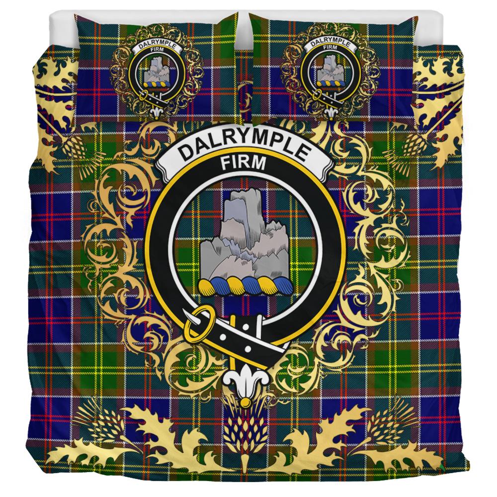 Dalrymple Tartan Crest Bedding Set - Golden Thistle Style