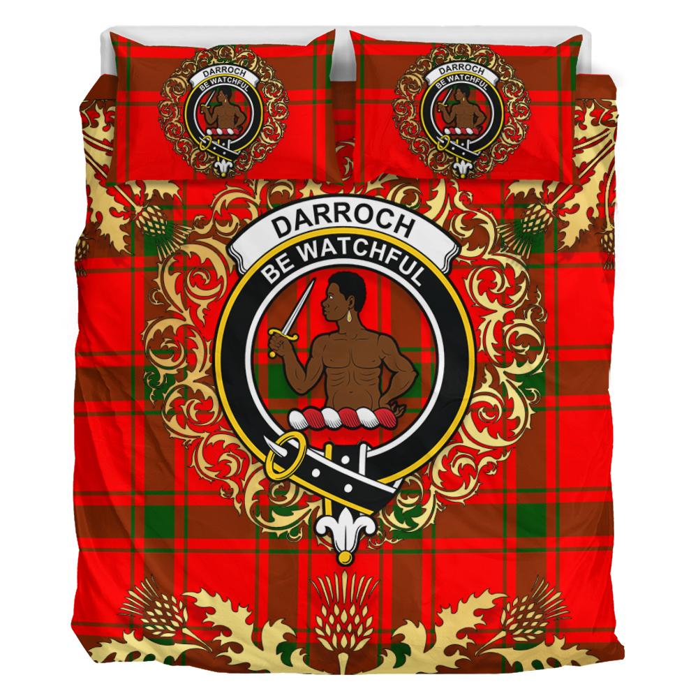 Darroch Tartan Crest Bedding Set - Golden Thistle Style