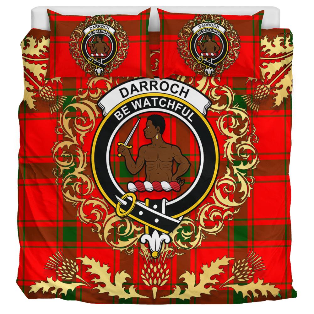 Darroch Tartan Crest Bedding Set - Golden Thistle Style