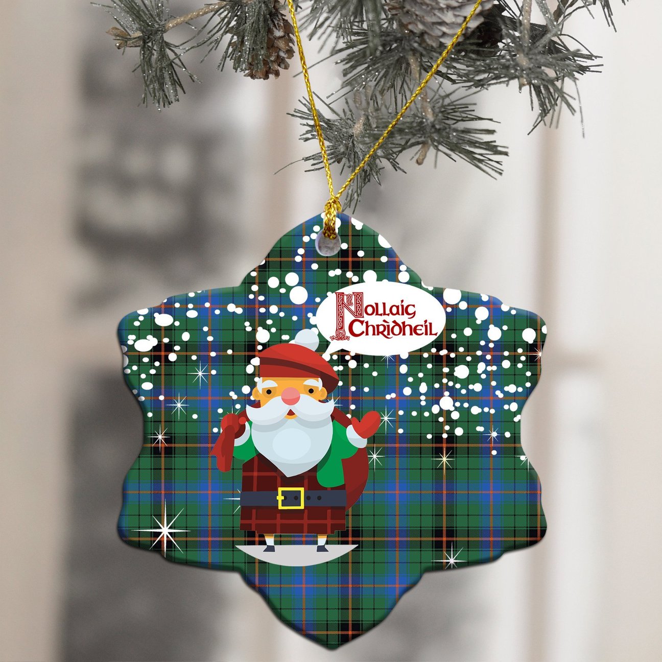 Davidson Ancient Tartan Christmas Ceramic Ornament - Santa Style