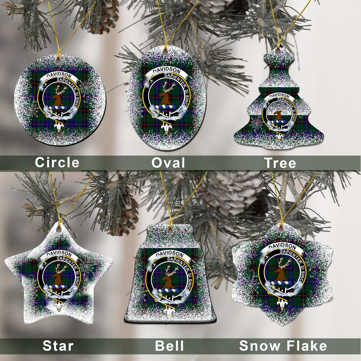 Davidson Tartan Christmas Ceramic Ornament - Snow Style