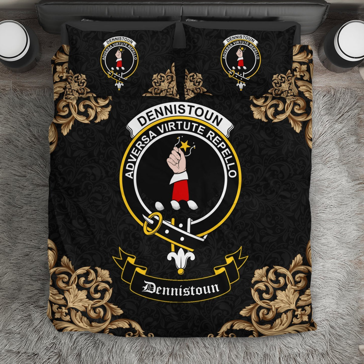 Dennistoun Crest Black Bedding Set