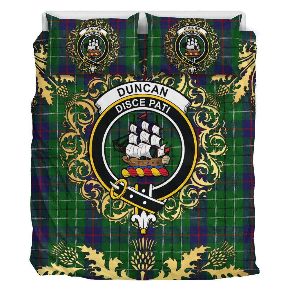 Duncan Tartan Crest Bedding Set - Golden Thistle Style