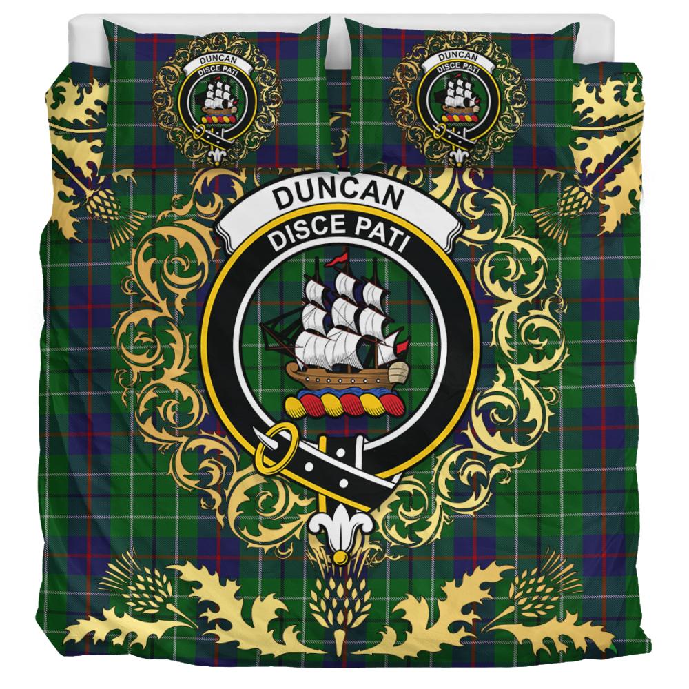 Duncan Tartan Crest Bedding Set - Golden Thistle Style