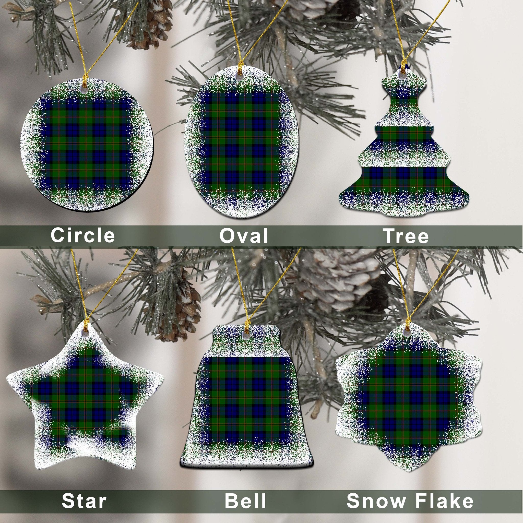 Dundas Tartan Christmas Ceramic Ornament - Snow Style