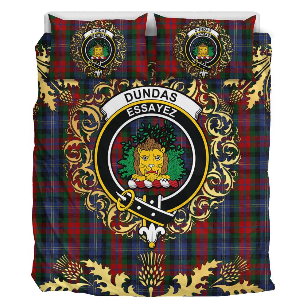 Dundas Tartan Crest Bedding Set - Golden Thistle Style