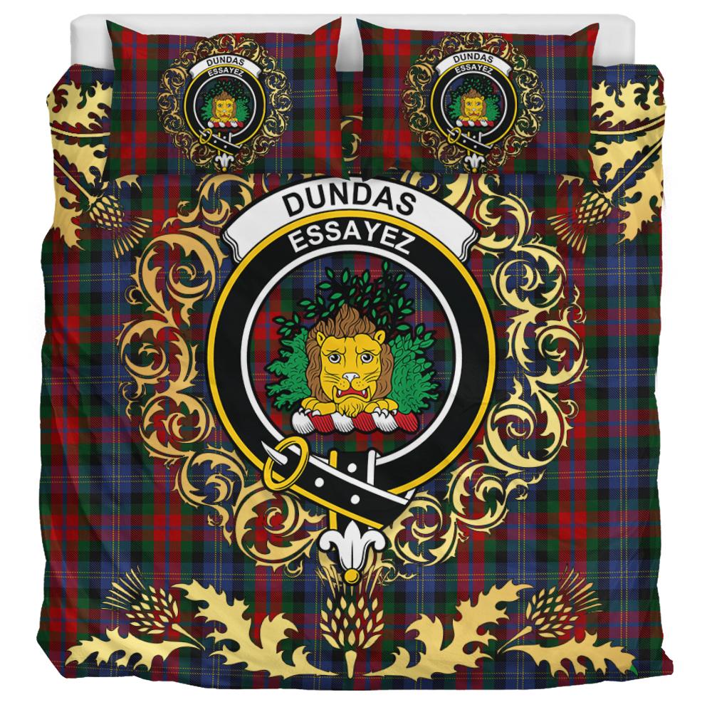 Dundas Tartan Crest Bedding Set - Golden Thistle Style