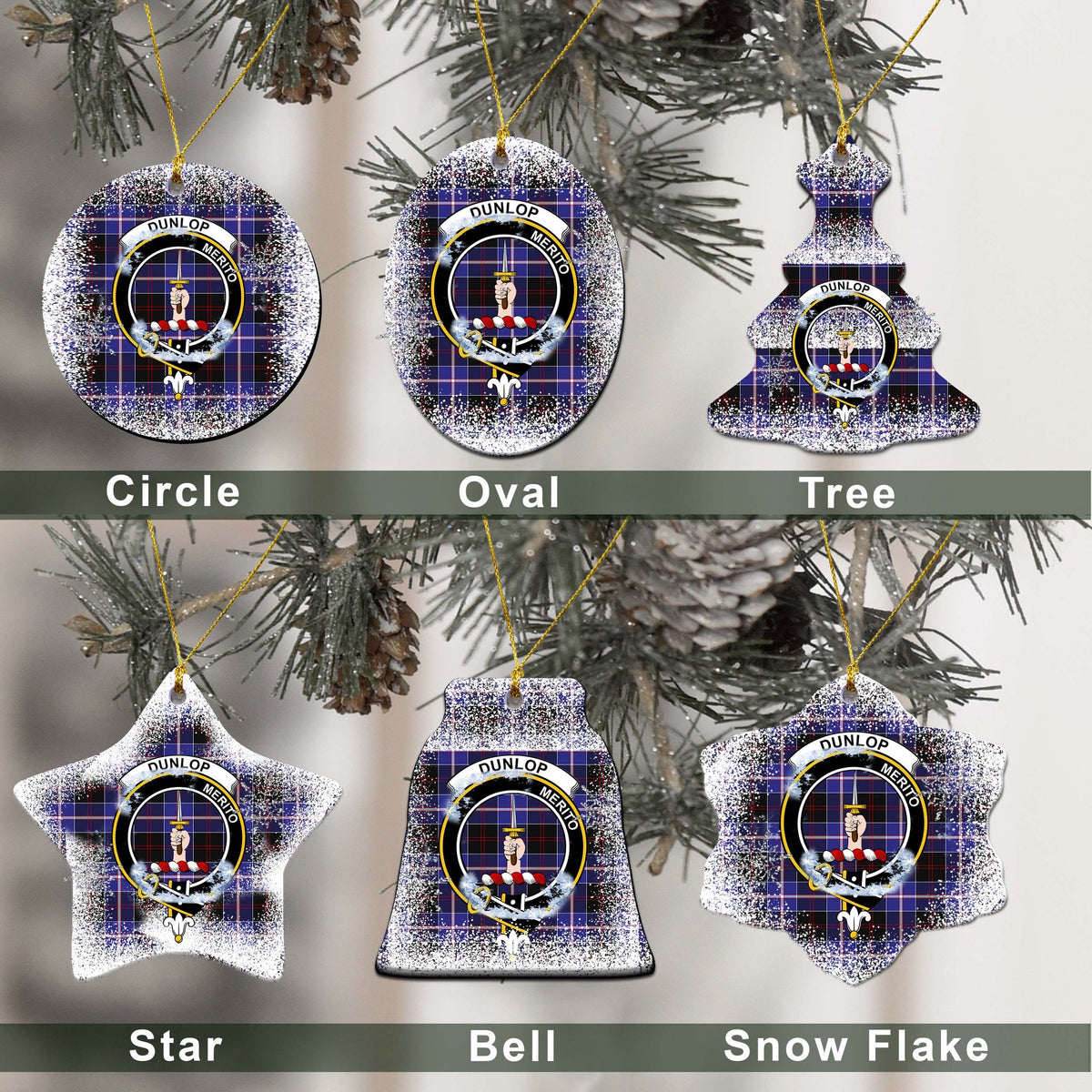 Dunlop Tartan Christmas Ceramic Ornament - Snow Style