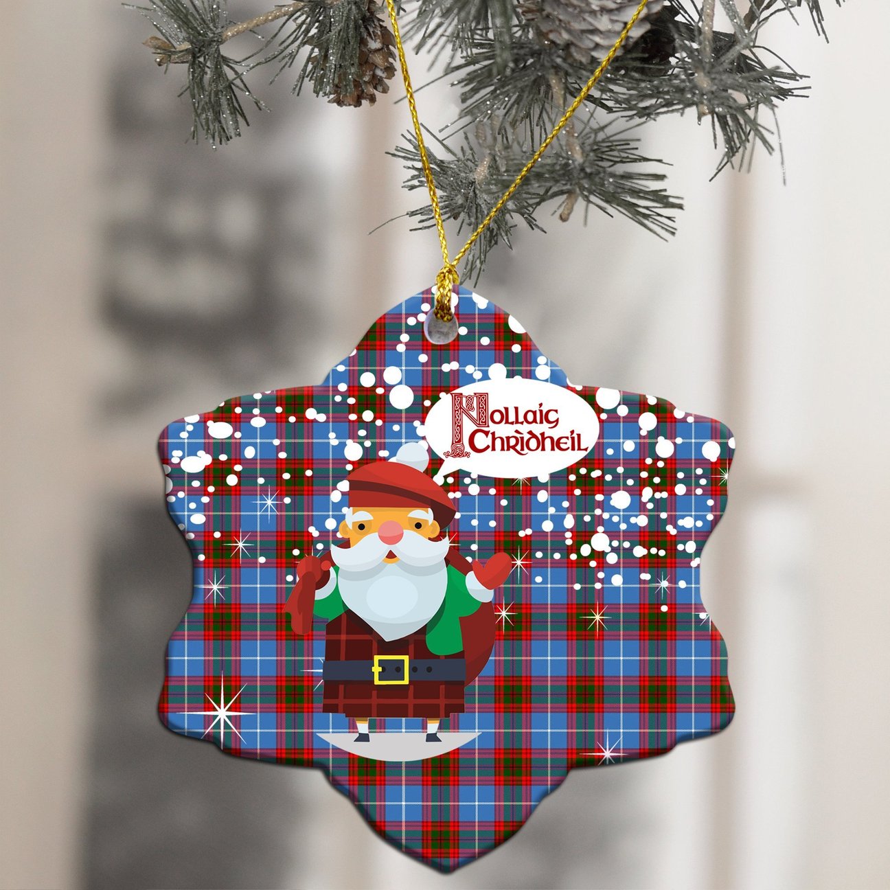 Edinburgh District Tartan Christmas Ceramic Ornament - Santa Style