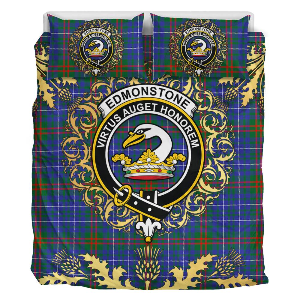 Edmonstone Tartan Crest Bedding Set - Golden Thistle Style